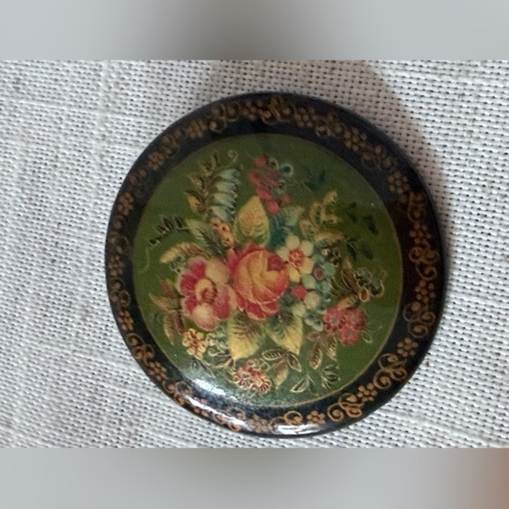 Vintage Russian hand painted floral brooch